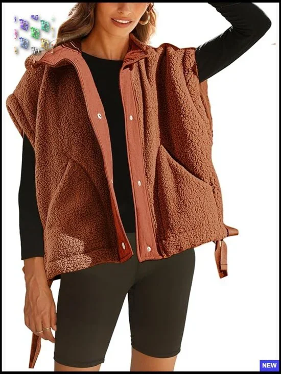Oversized Fleece Vest Sherpa Jacket Sleeveless Button Down Casual Outerwear - Picture 1 of 7